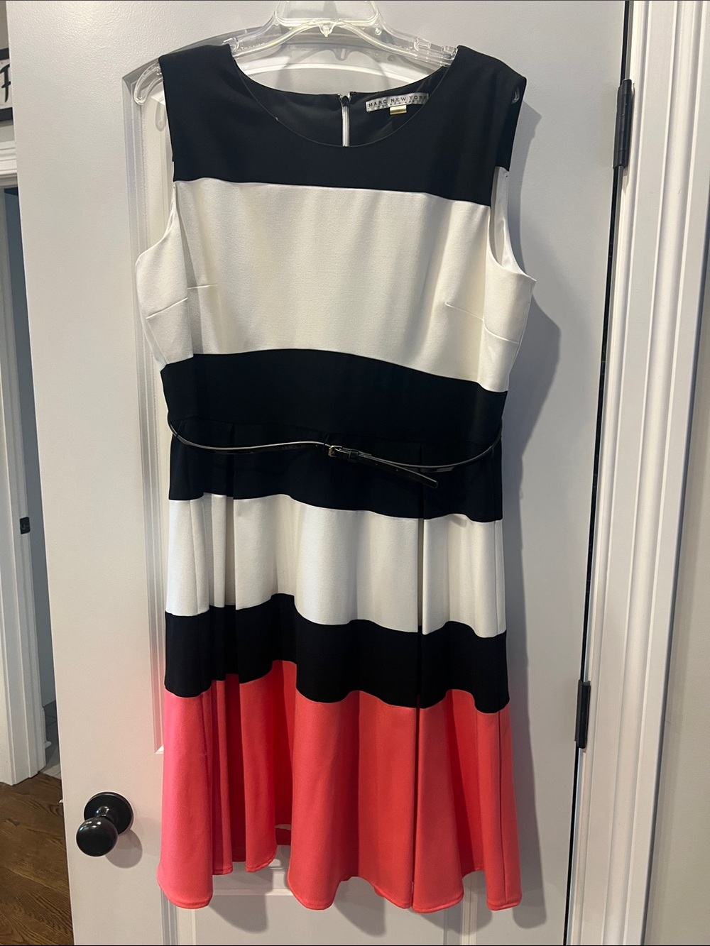 Marc New York Sleeveless Colorblock Midi Dress in Black, White & Coral